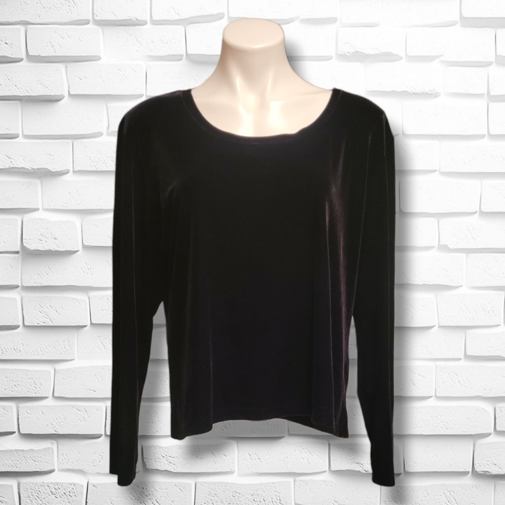 Vintage Chico's Design Size 3 Black Velvet Velour Long Sleeve Top